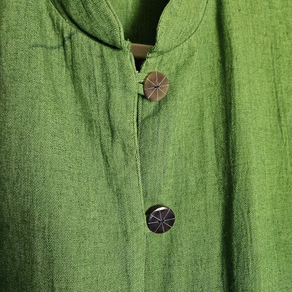 Asiacraft Gently Used Green Linen/Rayon Banded Collar Tunic & Skirt  Sz L - Picture 2 of 9